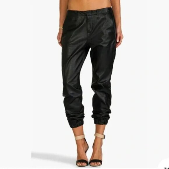 Rag & Bone Pajama Genuine Lamb Leather Black Jogger Pants sz 24 - Picture 1 of 8